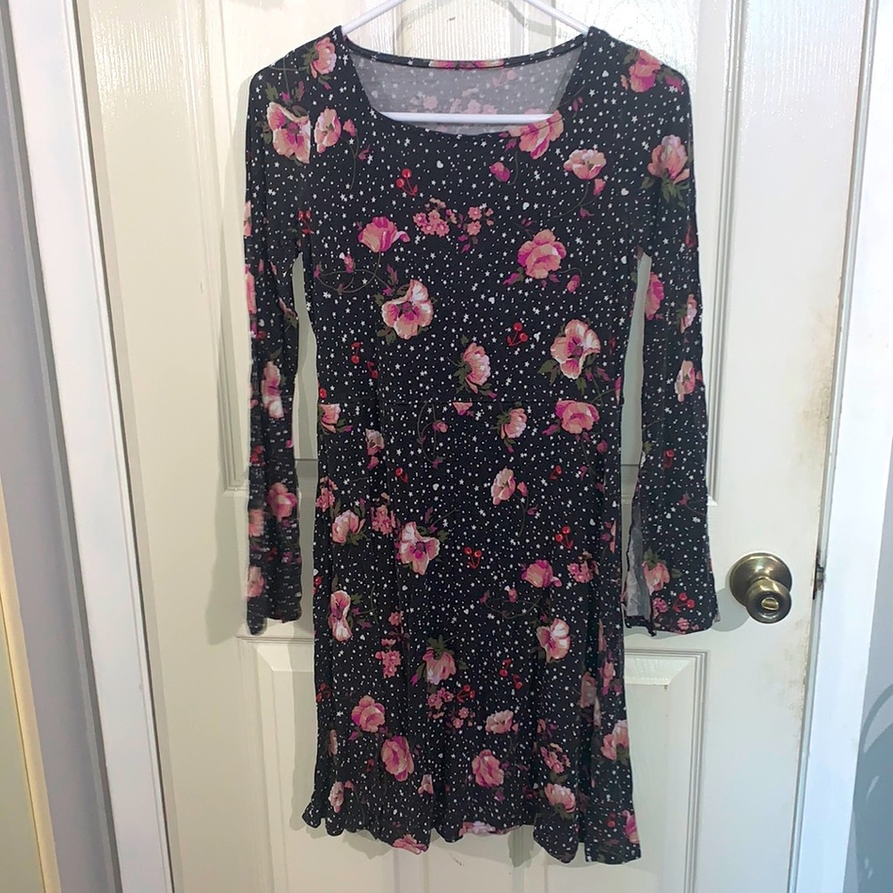 Black floral long sleeved dress